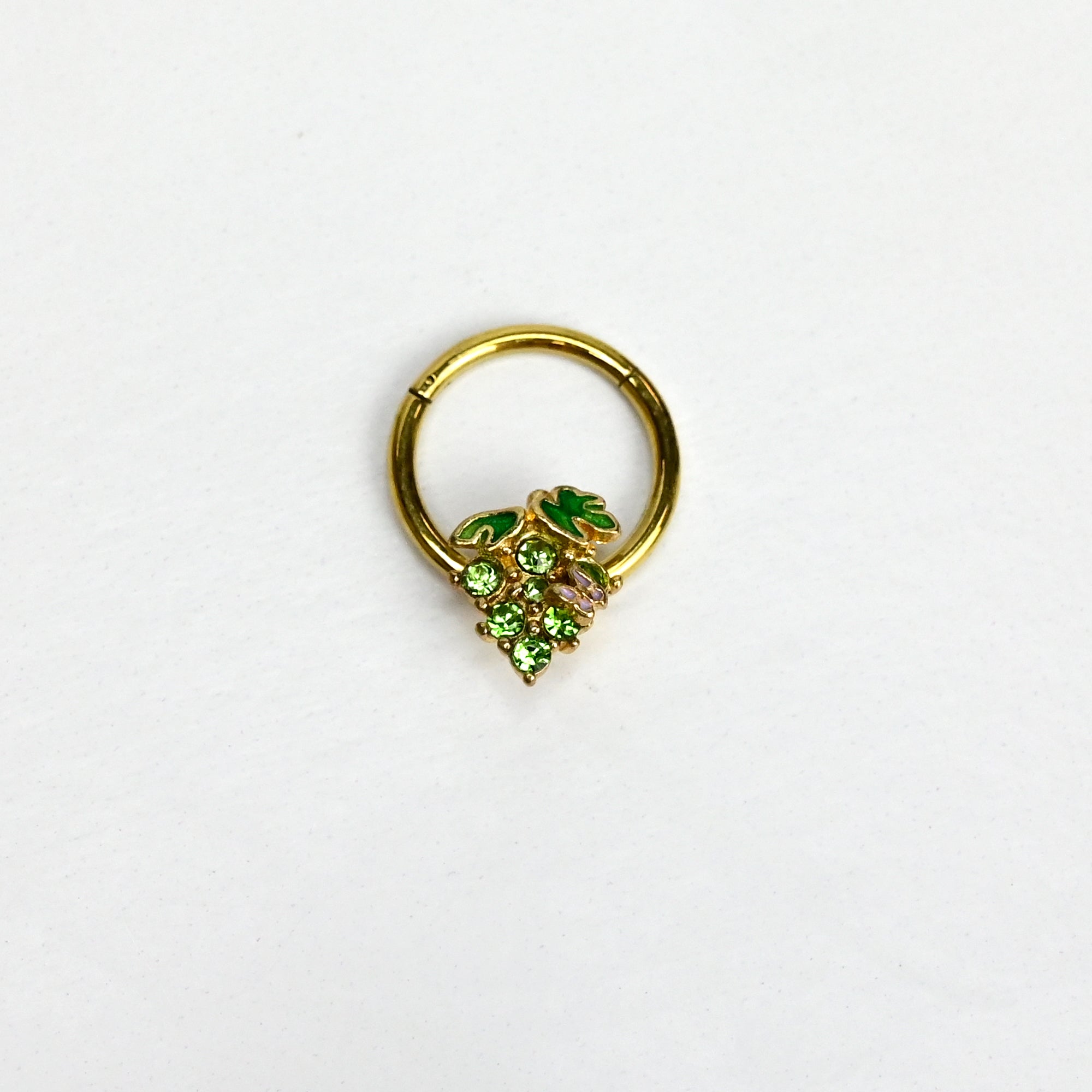 BodyCandy 16G 3/8 Green Gem Gold Tone Butterfly Grapes Hinged Segment Ring — main product shot