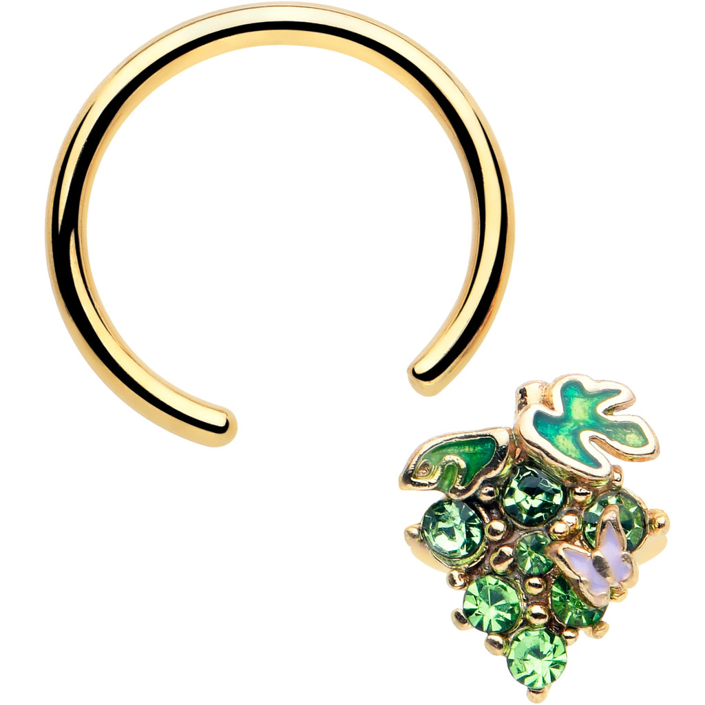 BodyCandy 16G 3/8 Green Gem Gold Tone Butterfly Grapes BCR Captive Ring — side view