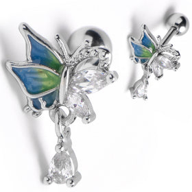 16G Blues Dazzling Gem Beauty Butterfly Cartilage Earring