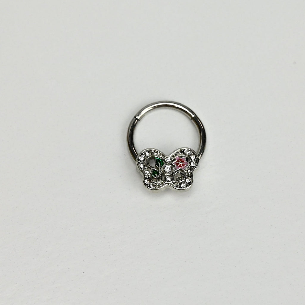 BodyCandy 16G 3/8 Clear Pink Gem Floral Butterfly Style Hinged Segment Ring — main product shot