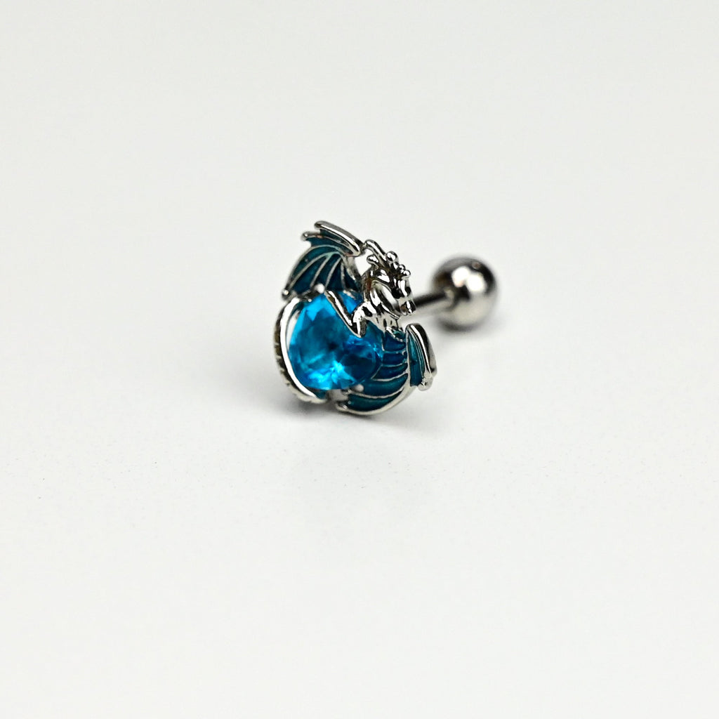 BodyCandy 16G 5/16 Blue CZ Gem Heart Of Dragon Cartilage Tragus Earring — detail close-up