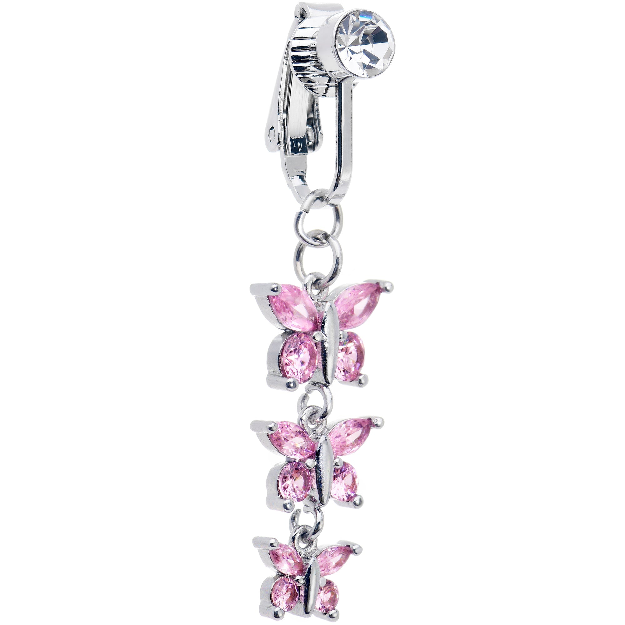 BodyCandy Pink CZ Gem Butterfly Strand Dangle Clip on Fake Belly Ring — main product shot
