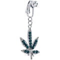 BodyCandy Dark Green CZ Gem Pot Leaf 420 Clip on Fake Belly Ring — main product shot