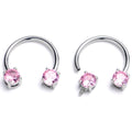 BodyCandy 14G 9/16 Pink CZ Gem Internally Threaded Horseshoe Nipple Ring Set — main product shot