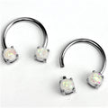 BodyCandy 14G 9/16 White Faux Opal Internally Threaded Horseshoe Nipple Ring Set — main product shot