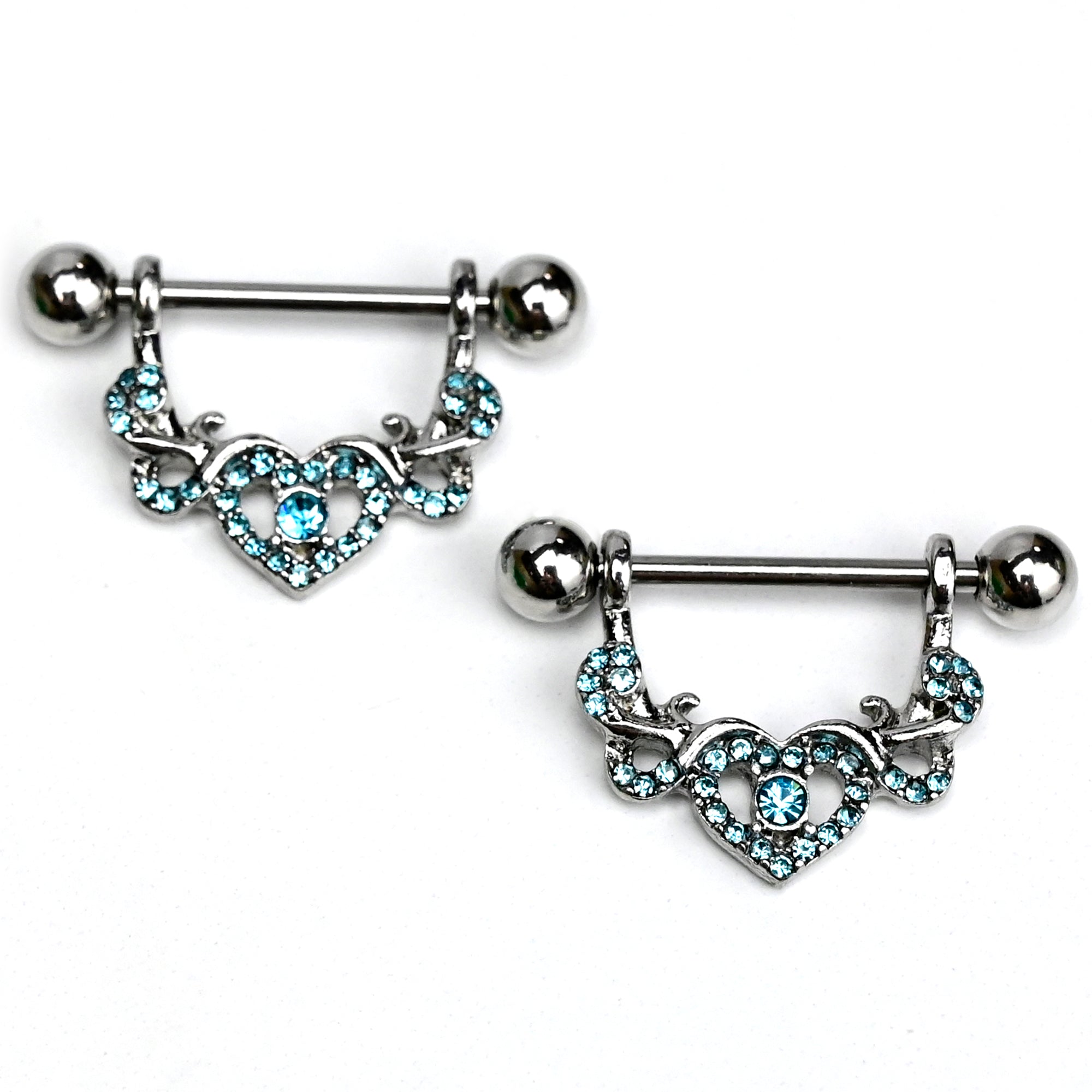 BodyCandy 14G 9/16 Blue Gem Seeing Heart Dangle Nipple Ring Set — main product shot