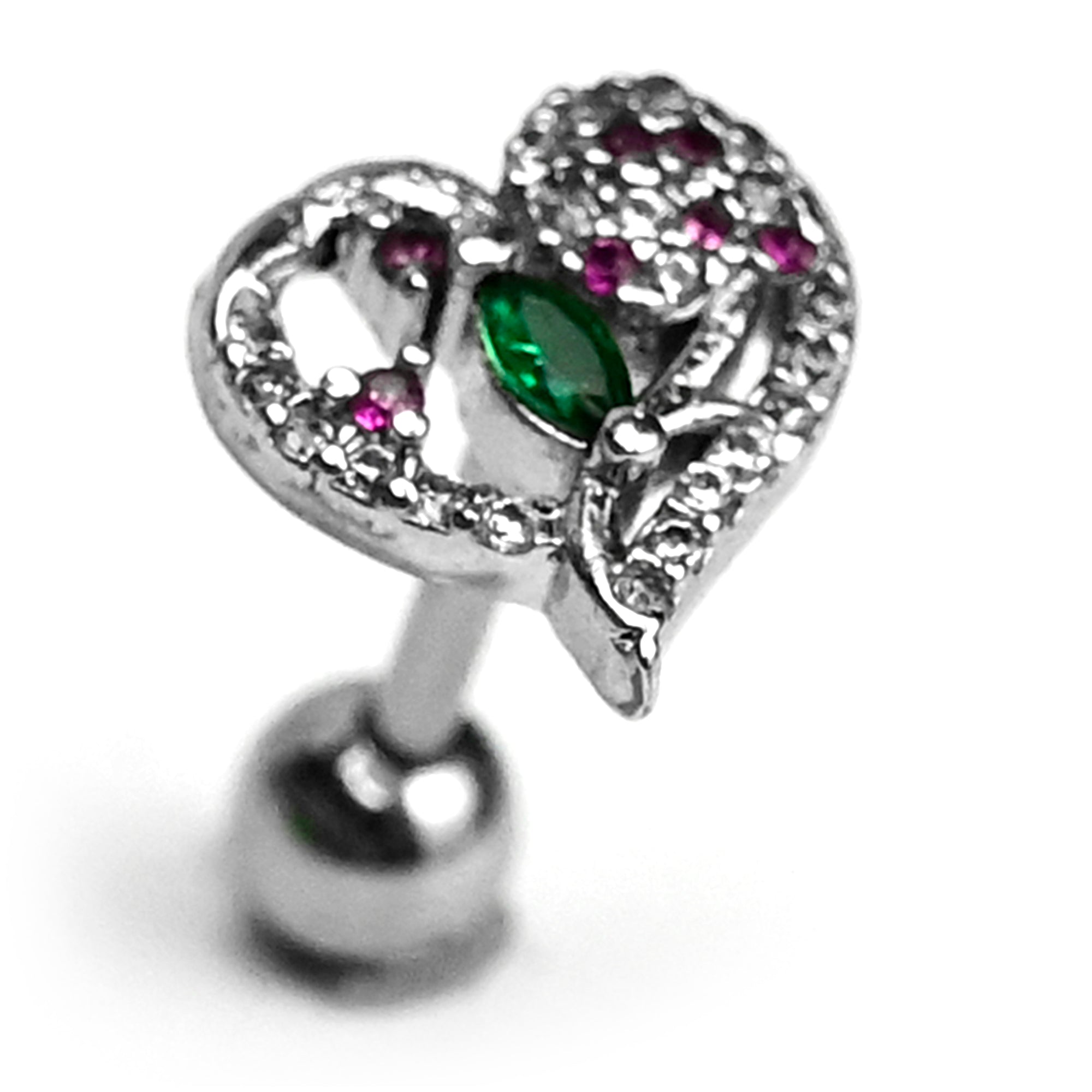 BodyCandy 16G 1/4 Emerald Passion Gem Heart Cartilage Tragus Earring — main product shot