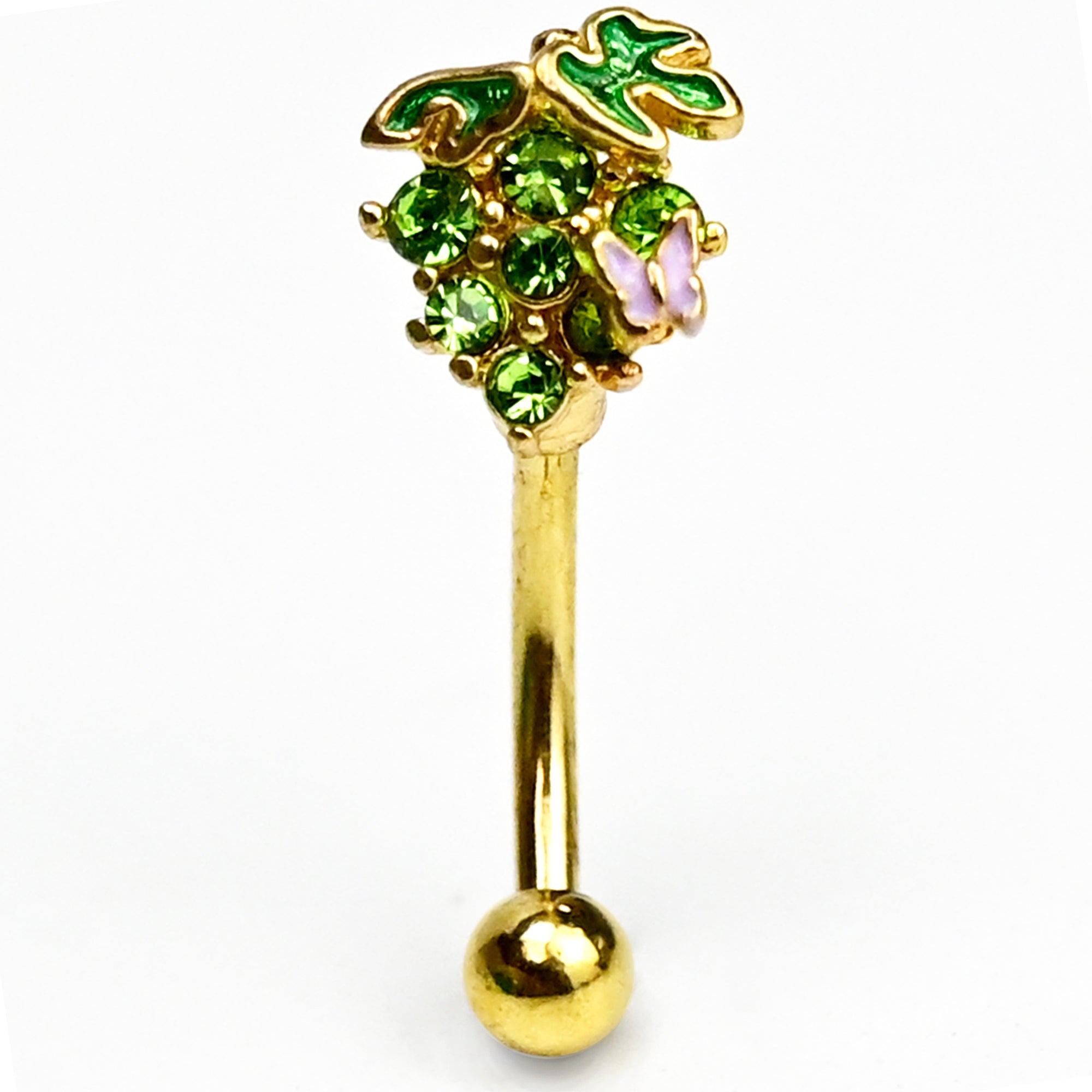 BodyCandy 16G 5/16 Green Gem Gold Tone Butterfly Grapes Curved Eyebrow Ring — main product shot
