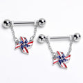 BodyCandy 14G 9/16 Clear Gem Festive Patriot Pinwheel Dangle Nipple Ring Set — main product shot