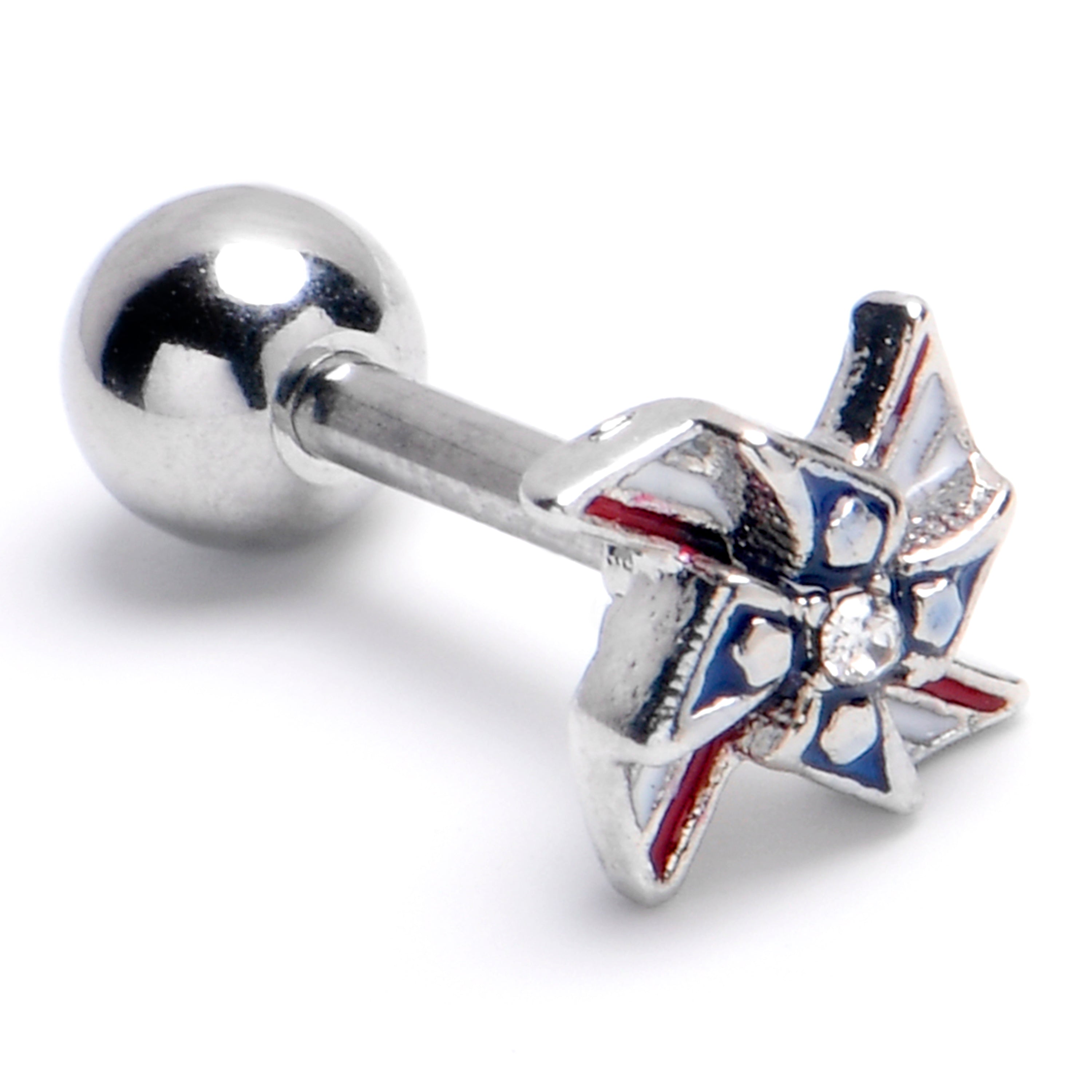 BodyCandy 16G 1/4 Clear Gem Festive Patriot Pinwheel Cartilage Tragus Earring — main product shot