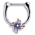 BodyCandy 16G 5/16 Clear Gem Festive Patriotic Pinwheel Cartilage Clicker — main product shot