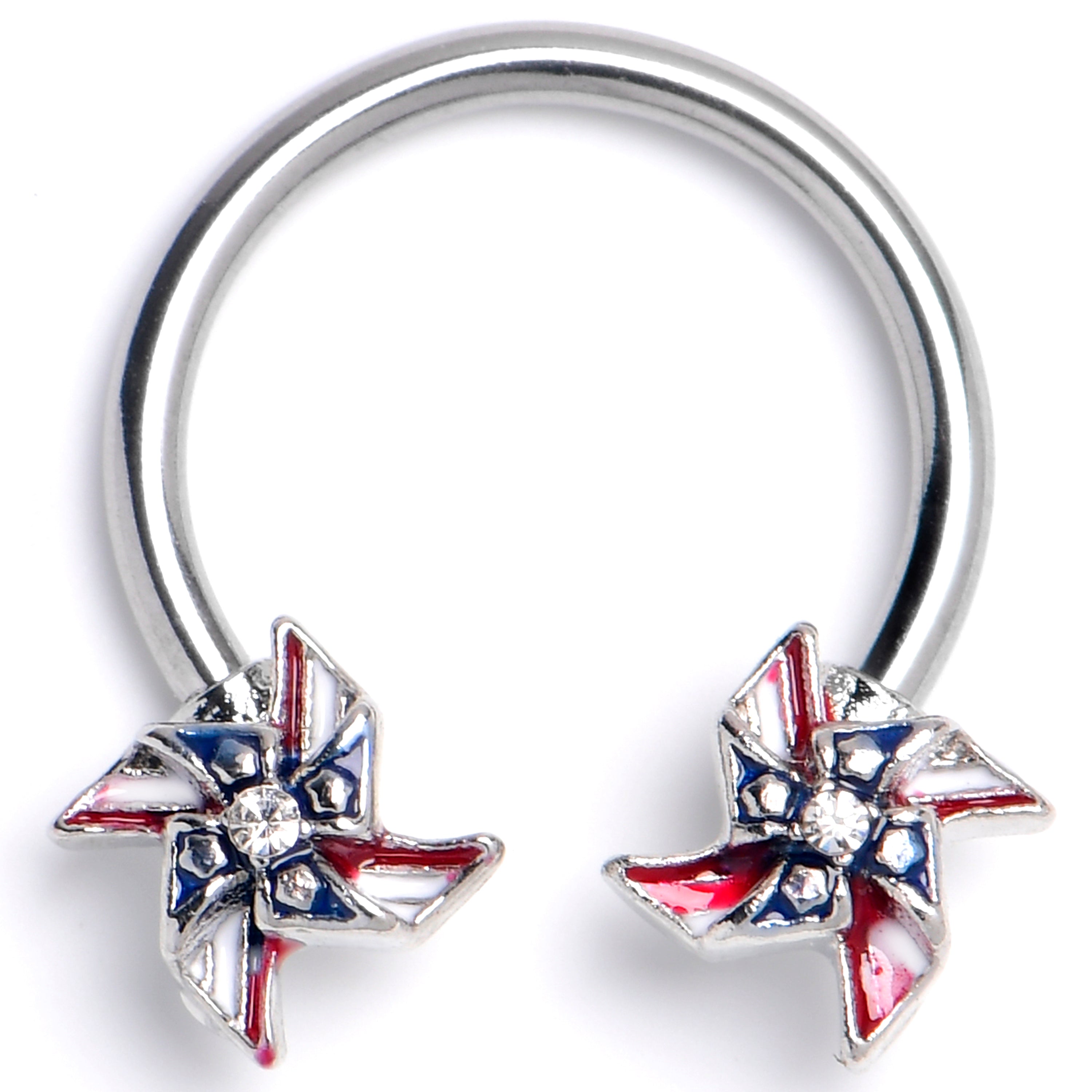 BodyCandy 16G 3/8 Clear Gem Festive Patriot Pinwheel Horseshoe Circular Barbell — main product shot
