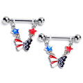 BodyCandy 14G 9.16 Butterfly Stars Red White Blue Dangle Nipple Ring Set — main product shot
