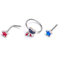 BodyCandy 20G 1/4 Patriotic Star Butterfly Nose Hoop Bone Set of 3 — main product shot