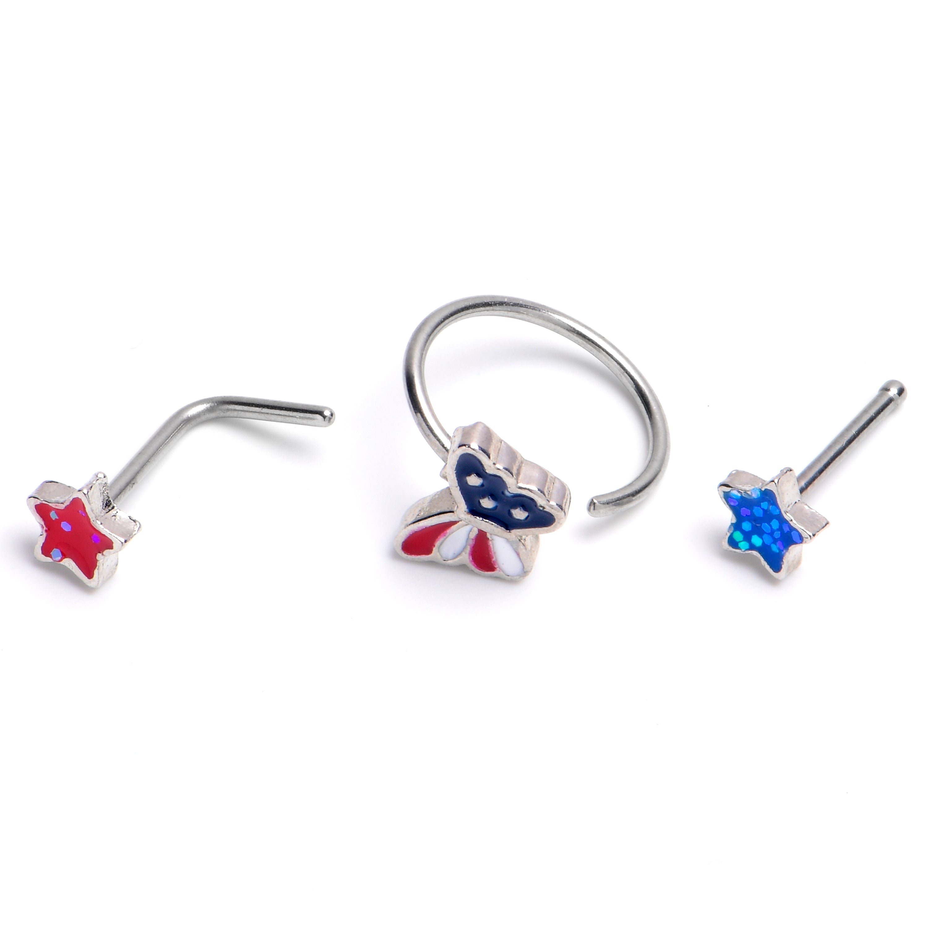 BodyCandy 20G 1/4 Patriotic Star Butterfly Nose Hoop Bone Set of 3 — main product shot