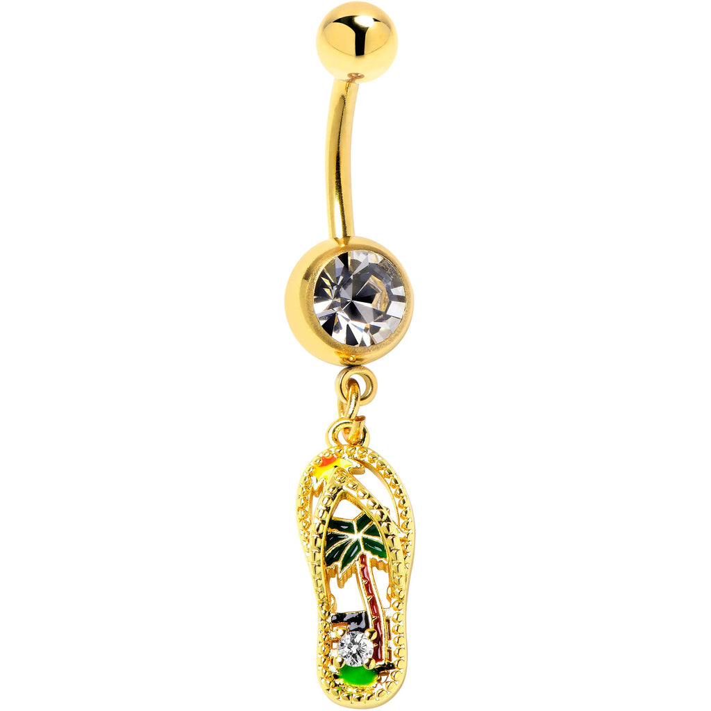 BodyCandy Clear Gem Gold Tone Beach Sandal Dangle Belly Ring — main product shot