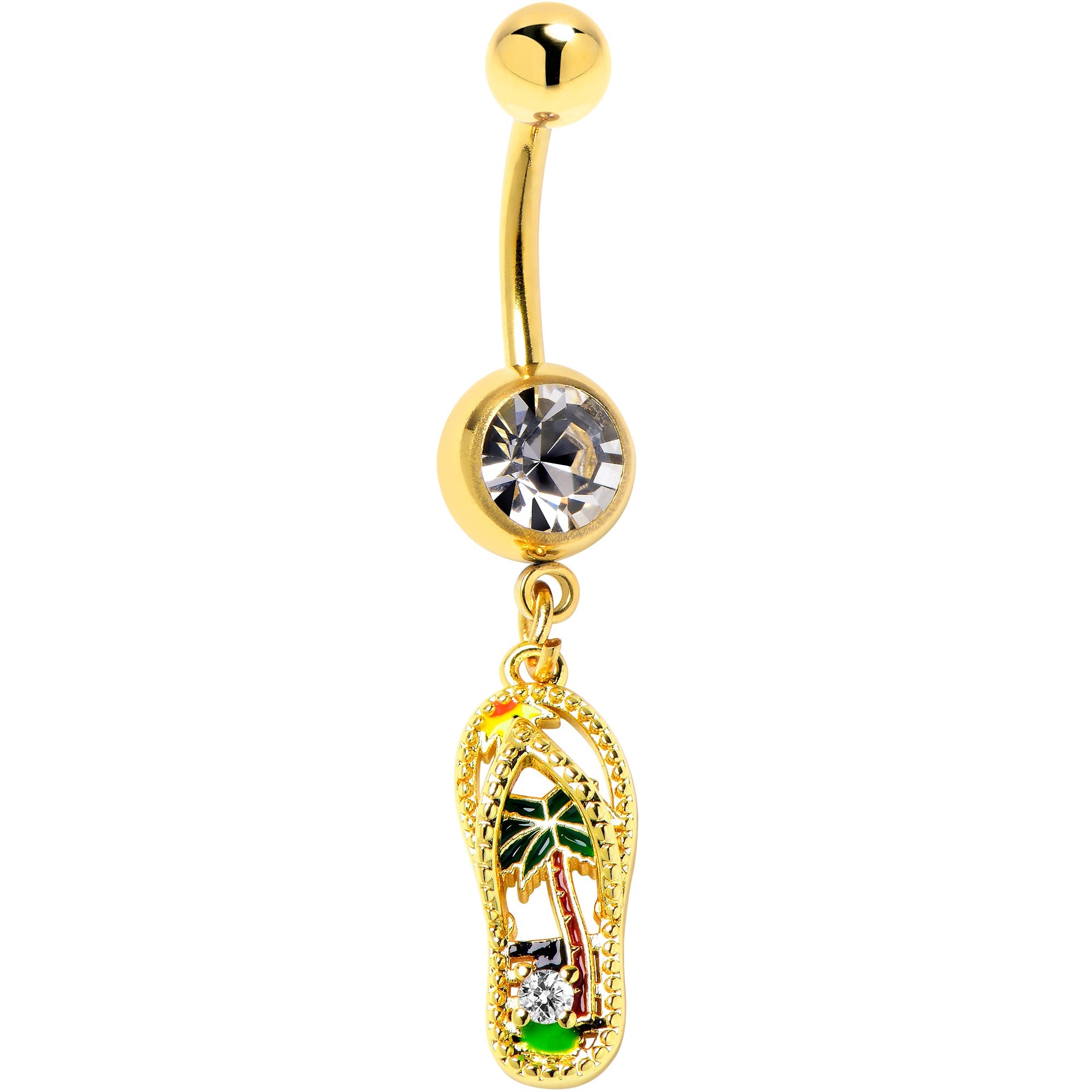 BodyCandy Clear Gem Gold Tone Beach Sandal Dangle Belly Ring — main product shot