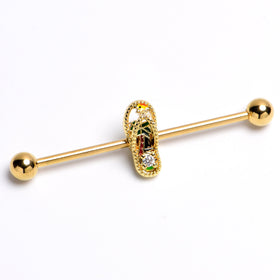 14G Clear Gem Gold Tone Beach Sandal Industrial Barbell 38mm