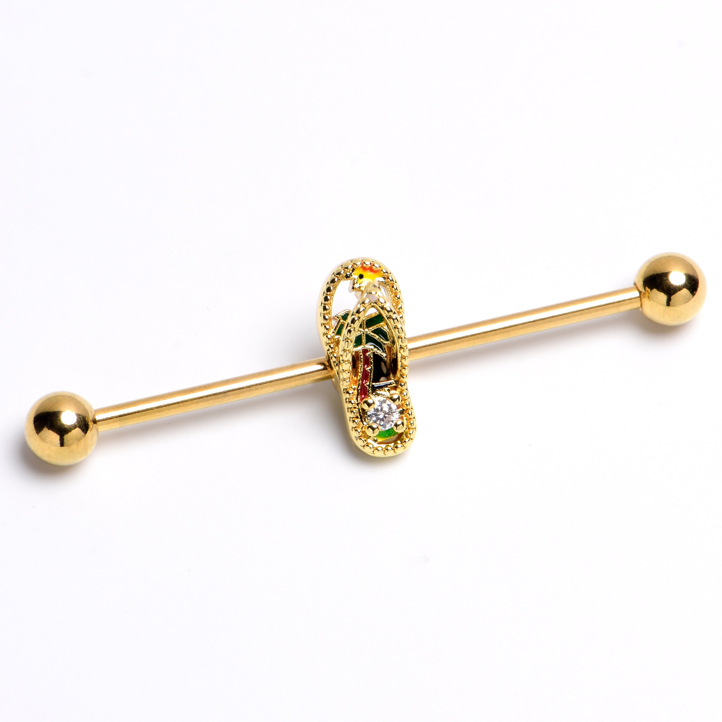 BodyCandy 14G Clear Gem Gold Tone Beach Sandal Industrial Barbell 38mm — main product shot