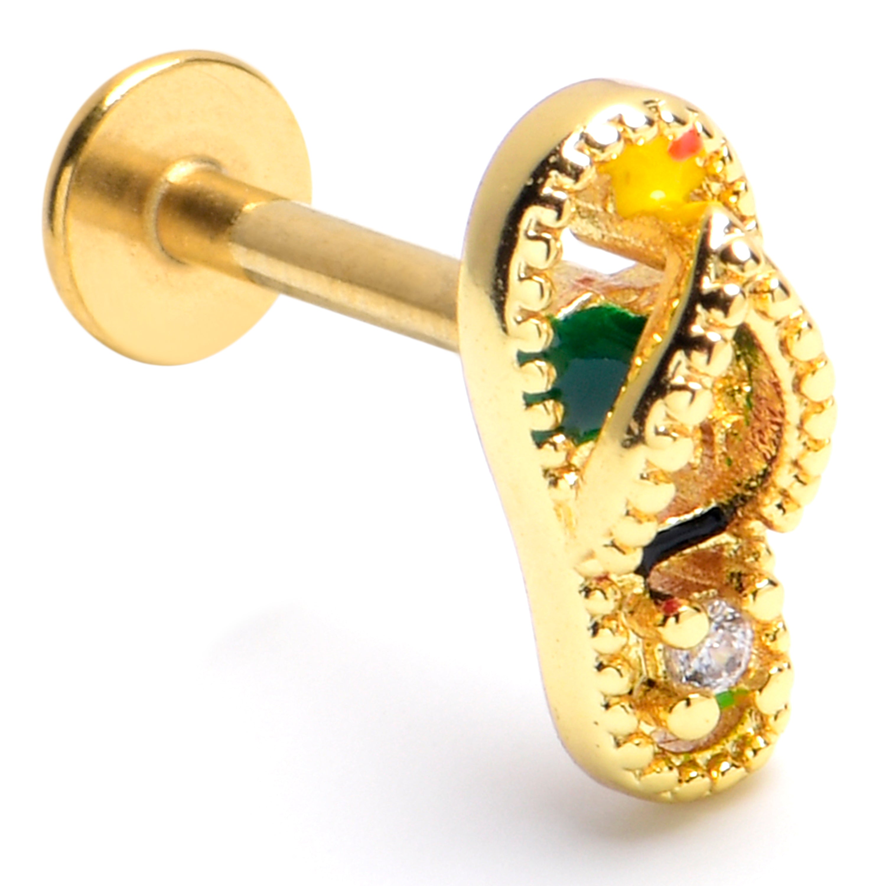 BodyCandy 16G 5/16 Clear Gem Gold Tone Beach Sandal Labret Monroe Tragus — main product shot