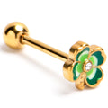 BodyCandy Clear Gem Gold Tone Lucky Shamrock Barbell Tongue Ring — main product shot