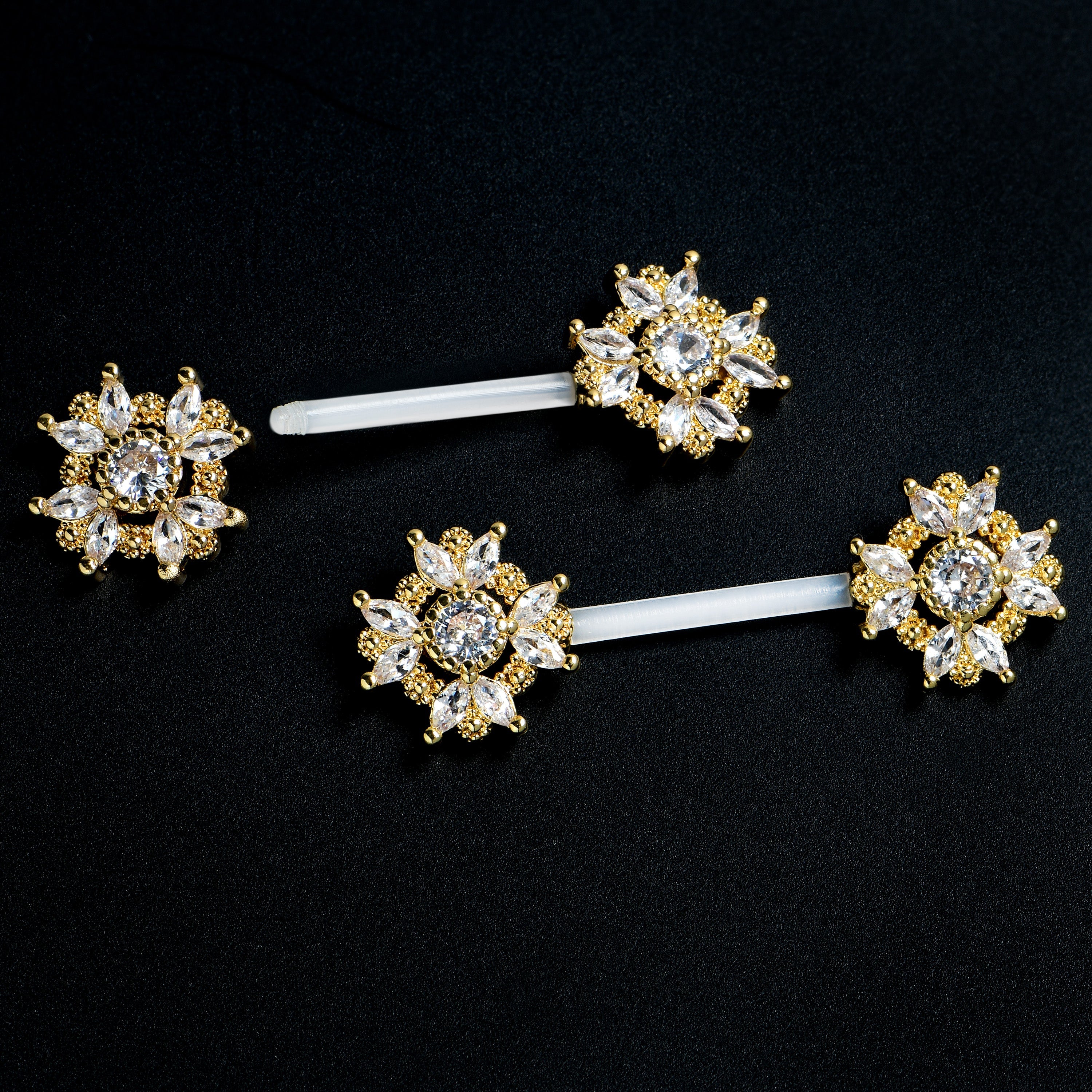 BodyCandy 14G 9/16 Clear Gem Classic Cross PTFE Bioplast Barbell Nipple Ring Set — main product shot