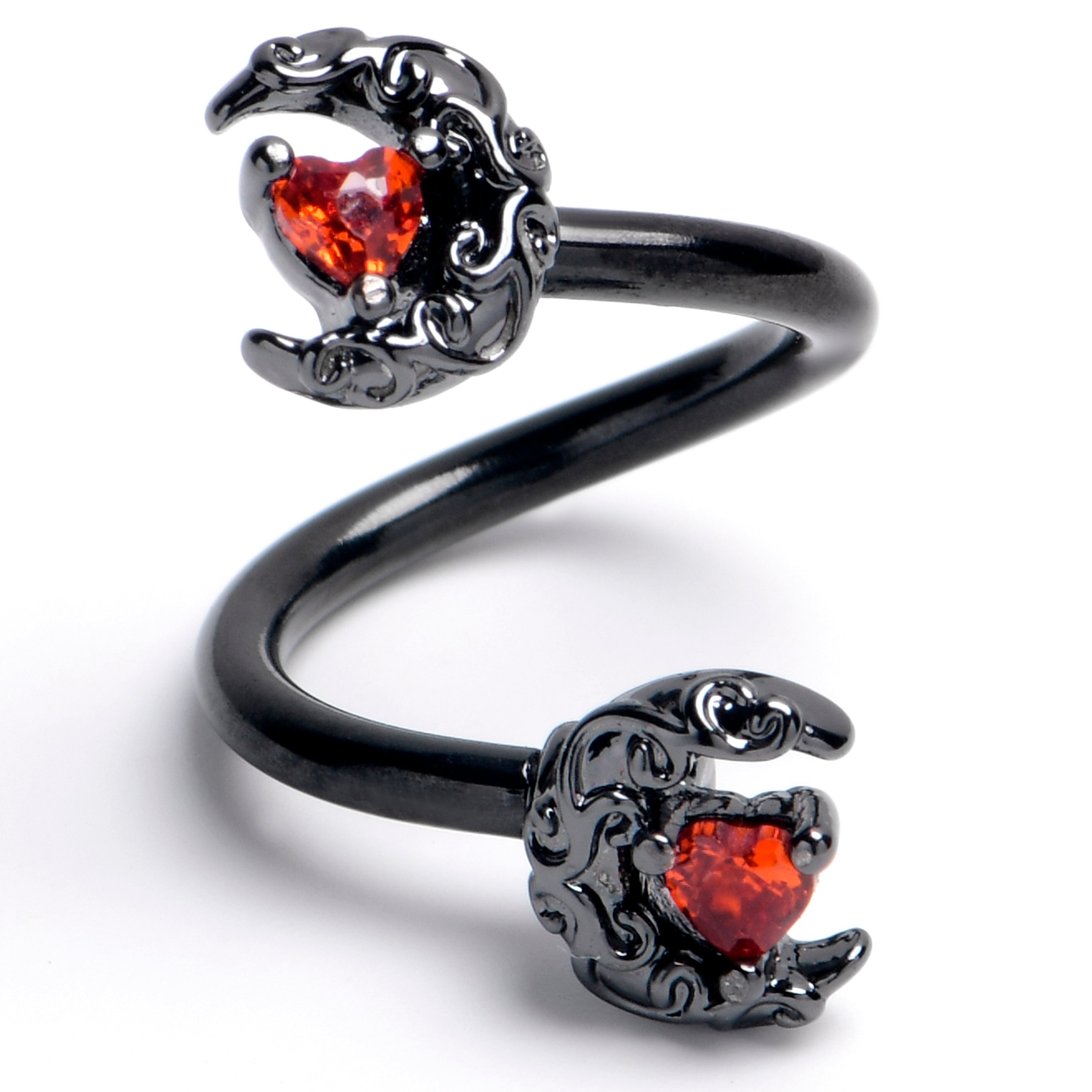BodyCandy Red Gem Black Scroll Moon Heart Spiral Twister Belly Ring — main product shot