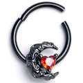 BodyCandy 16G 3/8 Red CZ Gem Black Scrolling Moon Heart Hinged Segment Ring — main product shot