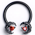 BodyCandy 16G 3/8 Red CZ Gem Black Scrolling Moon Heart Horseshoe Barbell — main product shot