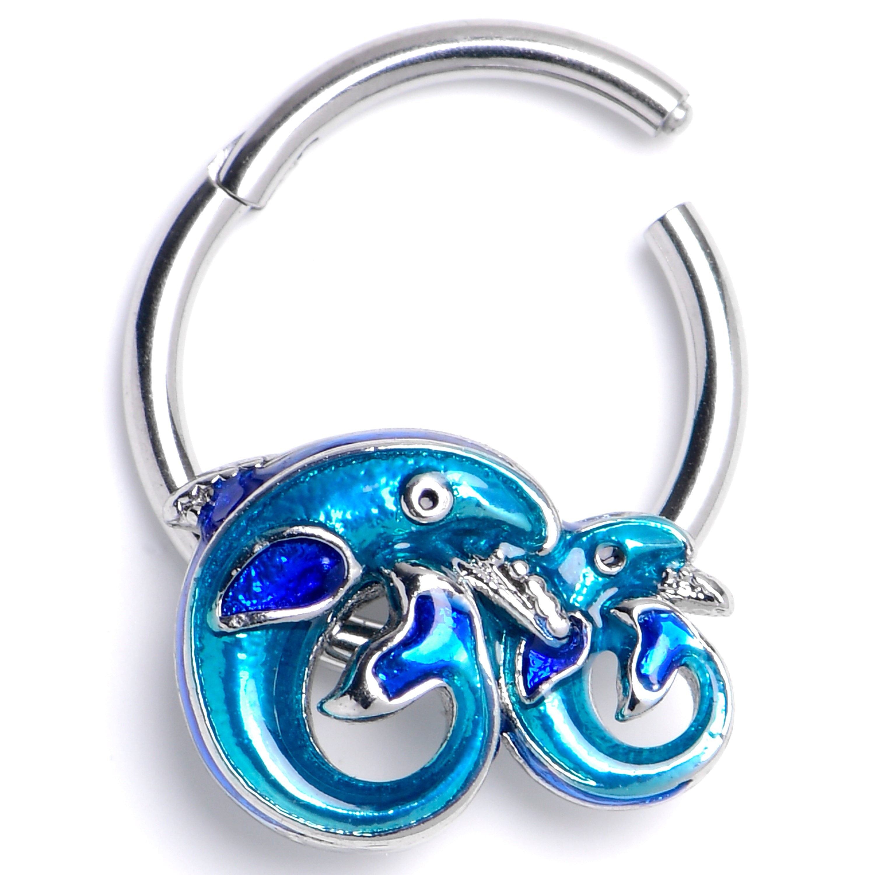 BodyCandy 16G 3/8 Dolphins Blue Beauty Hinged Segment Ring — main product shot