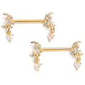 BodyCandy 14G 9/16 Clear CZ Gem Gold Tone Moon Bow Heart Dangle Nipple Ring Set — main product shot