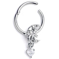 BodyCandy 16G Clear CZ Gem Moon Bow Heart Dangle Hinged Segment Ring — main product shot