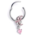 BodyCandy 16G Pink CZ Gem Moon Bow Heart Dangle Hinged Segment Ring — main product shot