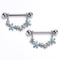 BodyCandy 14G 9/16 Blue CZ Gem Flower Chain Dangle Nipple Ring Set — main product shot