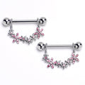 BodyCandy 14G 9/16 Pink CZ Gem Flower Chain Dangle Nipple Ring Set — main product shot