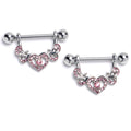 BodyCandy 14G 9/16 Pink CZ Gem Ornate Hearts Dangle Nipple Ring Set — main product shot