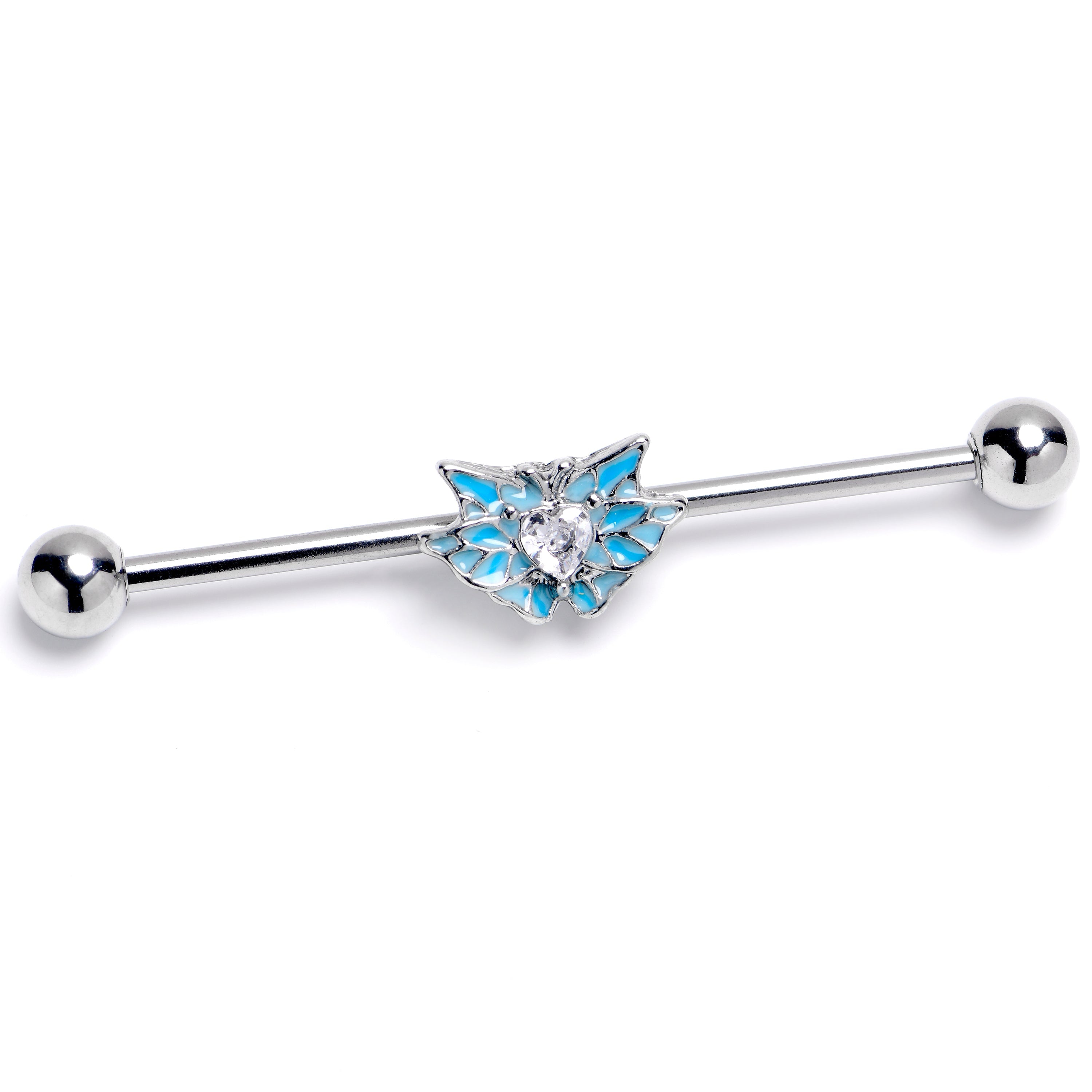 BodyCandy 14G Clear Gem Butterfly Blue Industrial Barbell 38mm — main product shot
