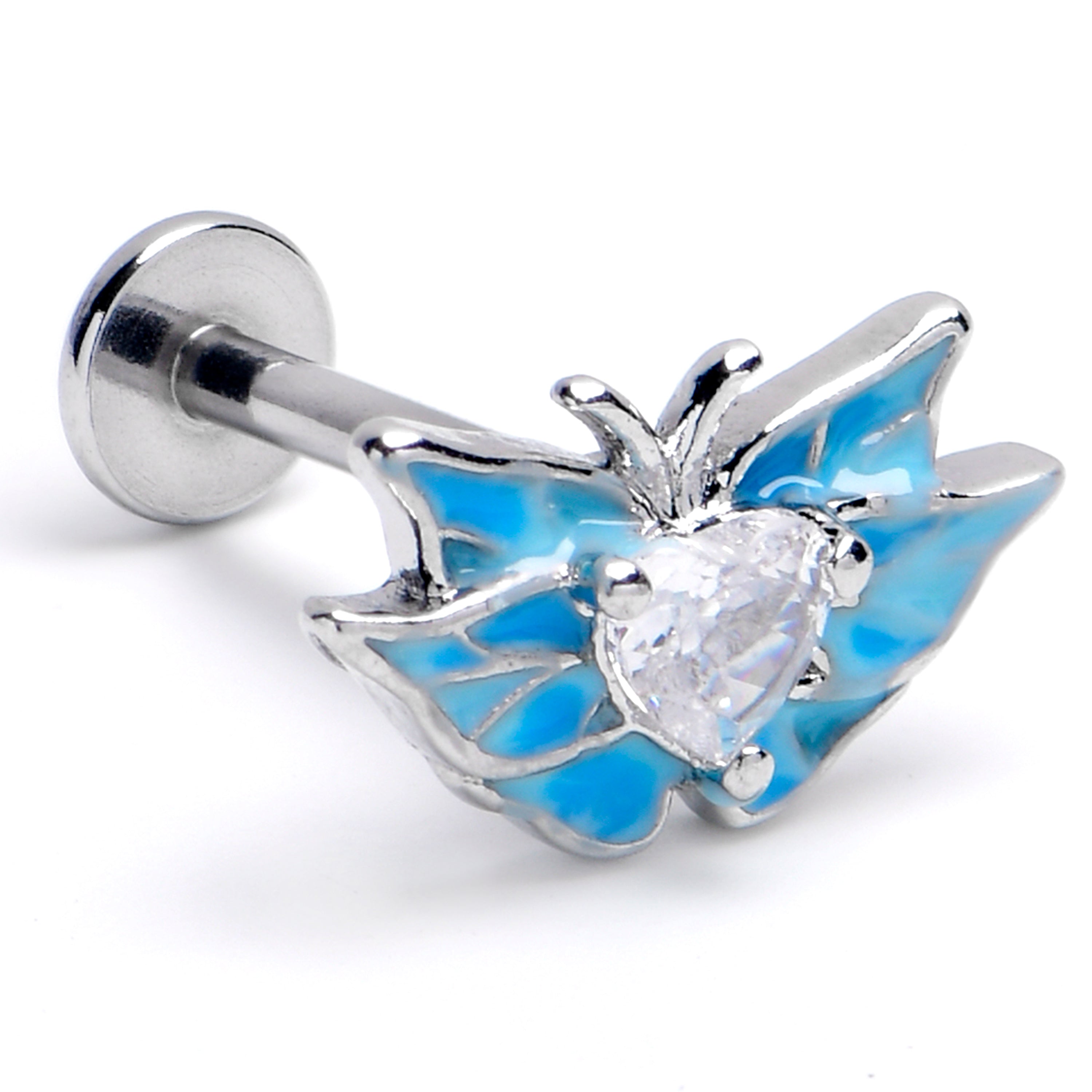 BodyCandy 16G 5/16 Clear CZ Gem Butterfly Blue Labret Monroe Tragus — main product shot
