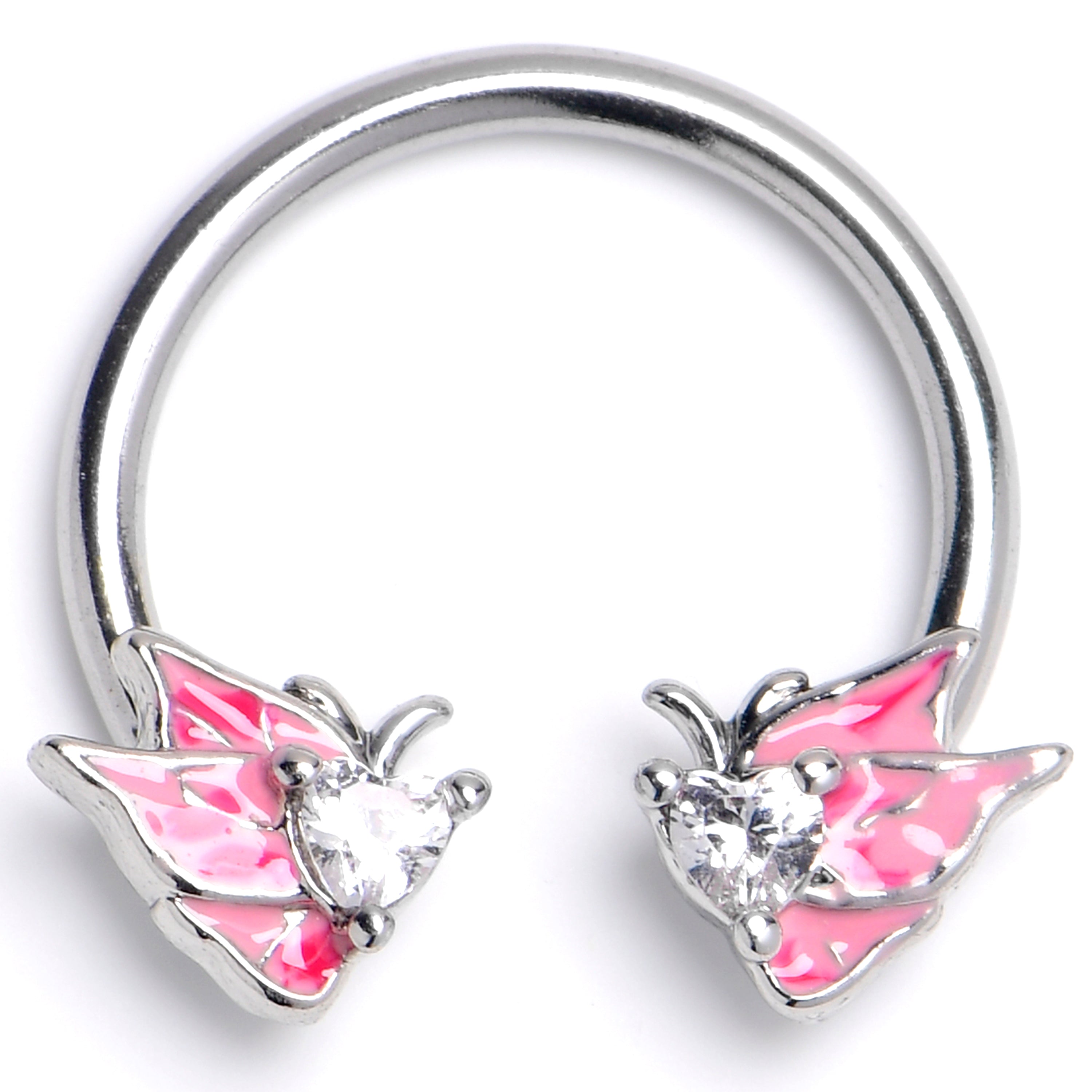 BodyCandy 16G 3/8 Clear CZ Gem Butterfly Pink Horseshoe Circular Barbell — main product shot