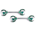 BodyCandy 14G 9/16 Green Gem Butterfly Heart Moon Barbell Nipple Ring Set — main product shot