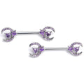 BodyCandy 14G 9/16 Purple Gem Butterfly Heart Moon Barbell Nipple Ring Set — main product shot