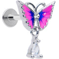 BodyCandy 16G 5/16 Clear Gem Butterfly Pink Dangle Labret Monroe Tragus — main product shot