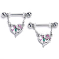 BodyCandy 14G 9/16 Emerald Passion CZ Gem Heart Dangle Nipple Ring Set — main product shot