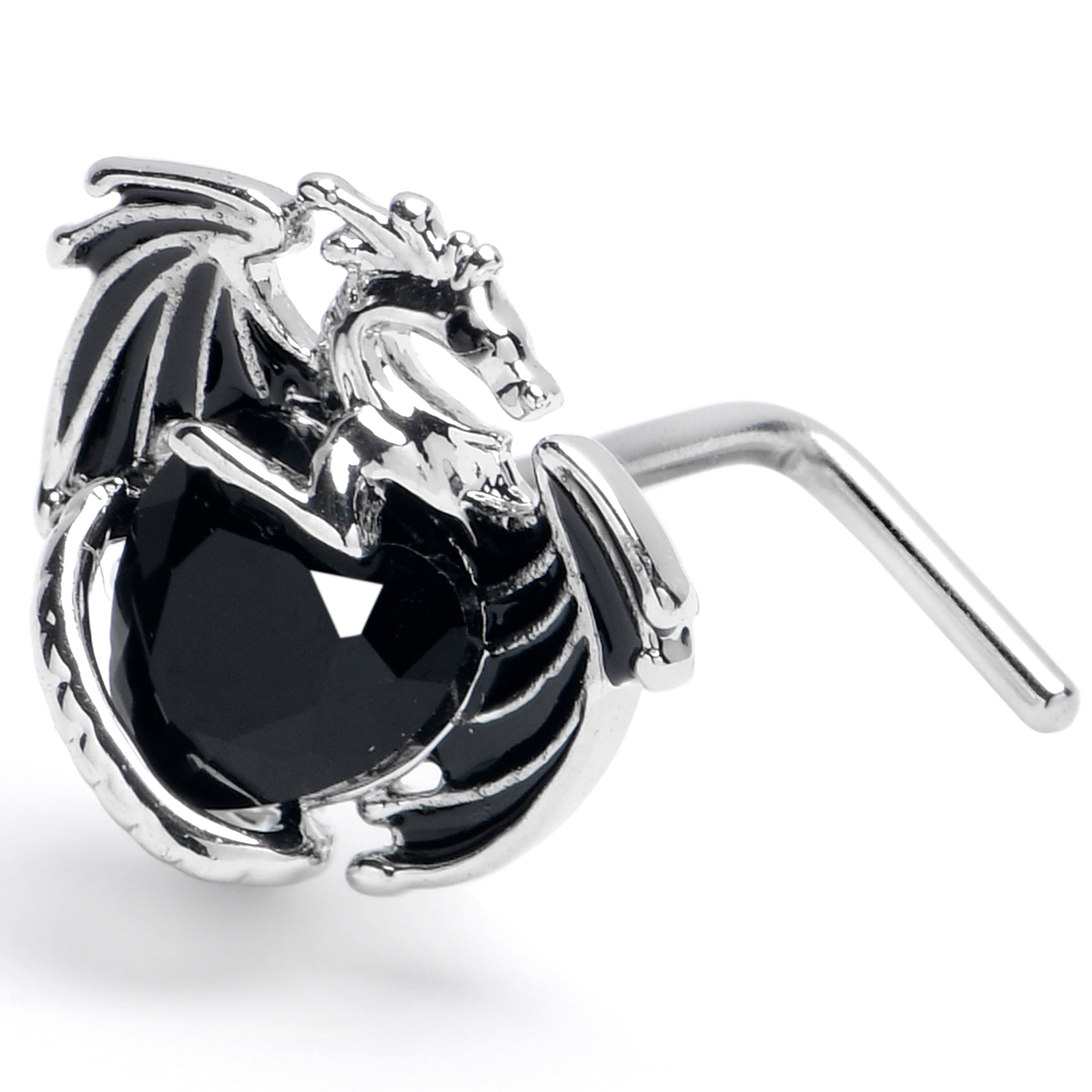 BodyCandy 20G 7mm Black CZ Gem Heart of Dragon L Shape Nose Ring — main product shot