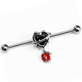BodyCandy 14G Barbed Heart Internally Threaded Dangle Industrial Barbell 38mm — main product shot