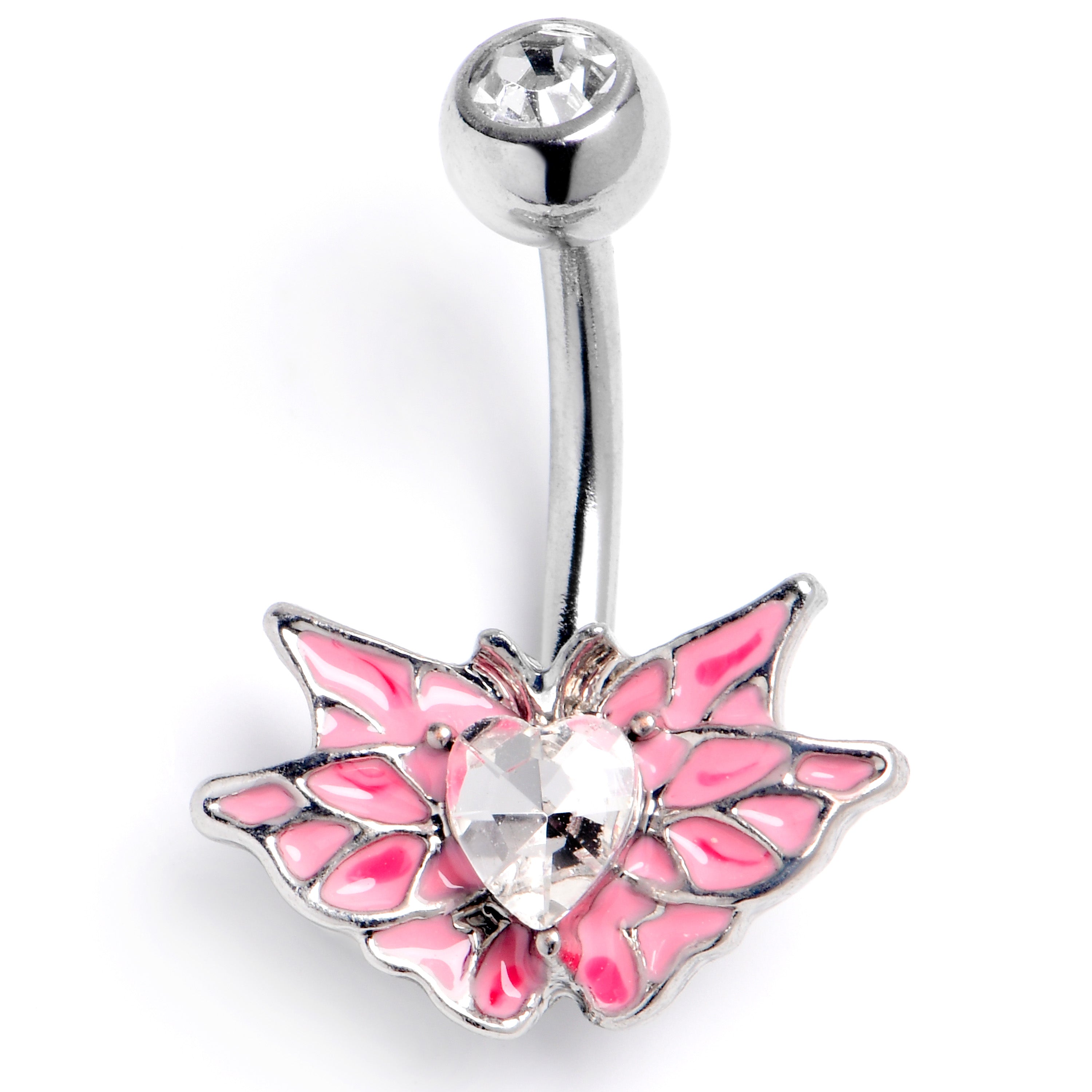 BodyCandy Clear Gem Heart Butterfly Pink Belly Ring — main product shot