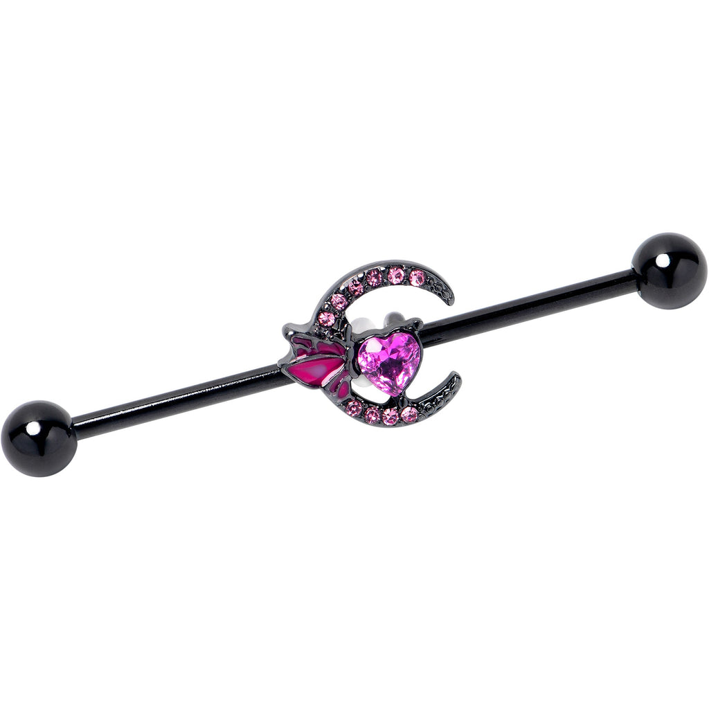 BodyCandy 14G Pink Gem Black Moon Heart Butterfly Industrial Barbell 38mm — main product shot