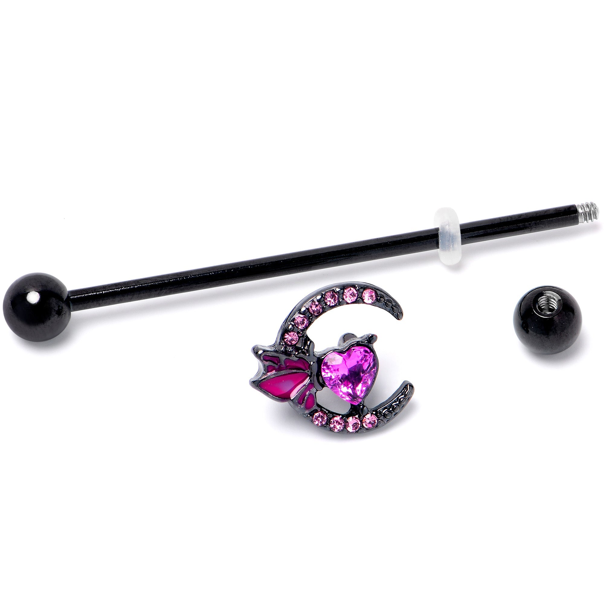 BodyCandy 14G Pink Gem Black Moon Heart Butterfly Industrial Barbell 38mm — lifestyle context