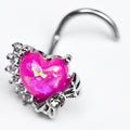 BodyCandy 20G 7mm Pink Faux Opal Sunny Heart Left Side Nose Screw — main product shot