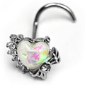 BodyCandy 20G 7mm White Faux Opal Sunny Heart Left Side Nose Screw — main product shot